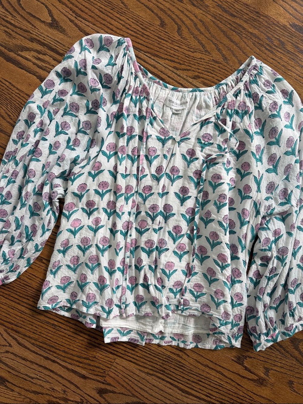 Emerson Fry India Collection Pink Green Flower Blouse Size XS